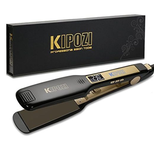KIPOZI Plancha de Pelo Profesional, placa ancha de titanio con pantalla digital