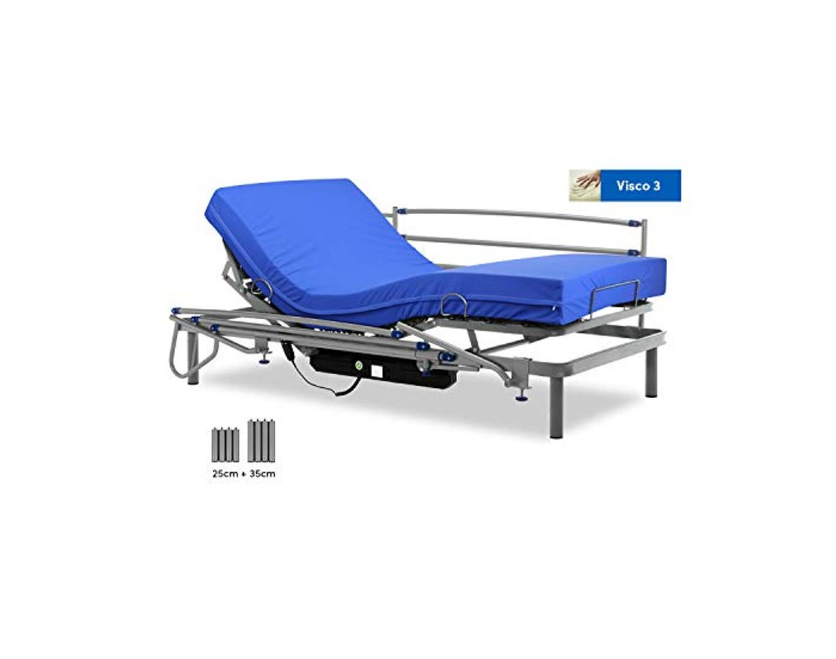 Product Gerialife® Cama articulada eléctrica con colchón Sanitario viscoelástico y barandillas