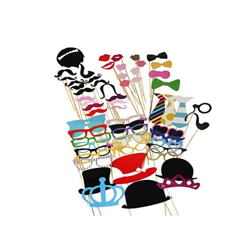 Tinksky 60 Piezas DIY Photo Booth Atrezzo Favorecer Incluyendo Bigotes Gafas Pelo