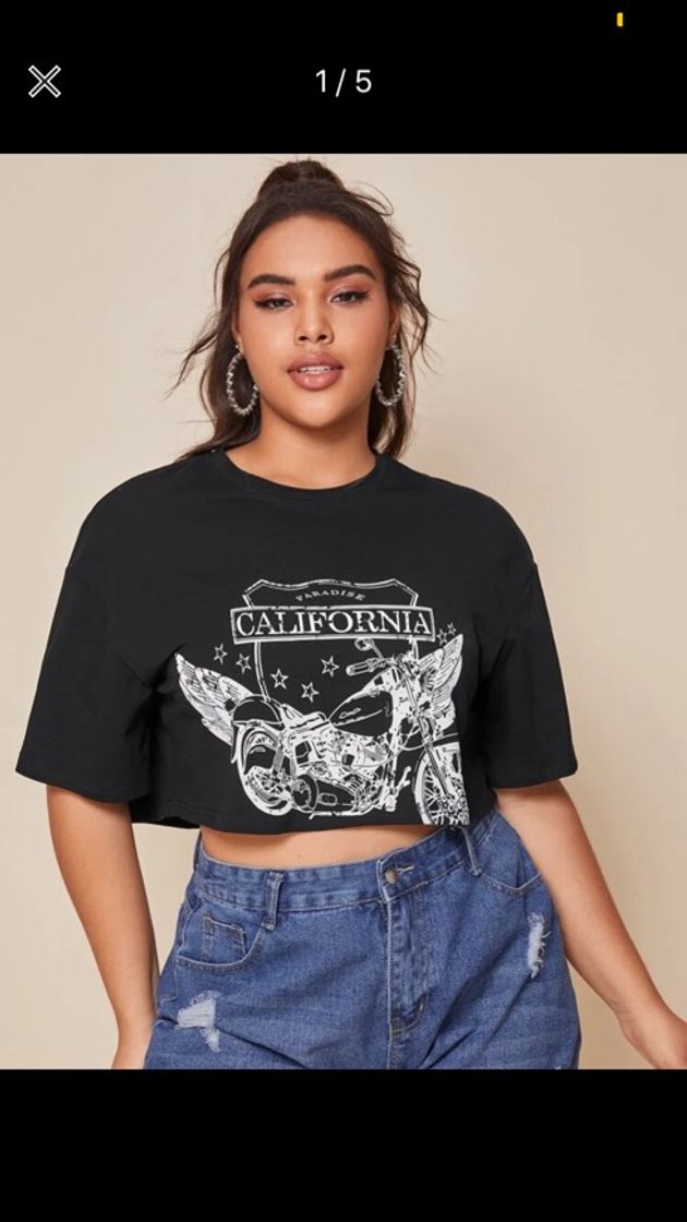 Moda Crop top con mangas de hombros caídos con estampado