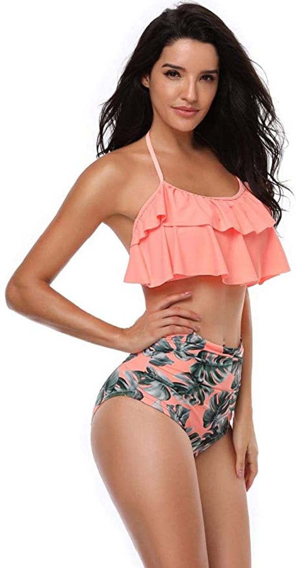 Social heekpek Bikini Mujer con Volantes Halter Top Relleno Cintura Alta Biquini Tallas