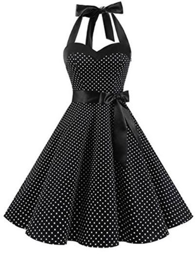Dresstells® Halter 50s Rockabilly Polka Dots Audrey Dress Retro Cocktail Dress Black Small White Dot XL