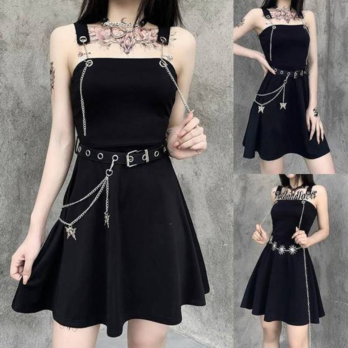 Fashion Mulheres Vestido Gótico Punk Ocos retalhos Curto Dre28485