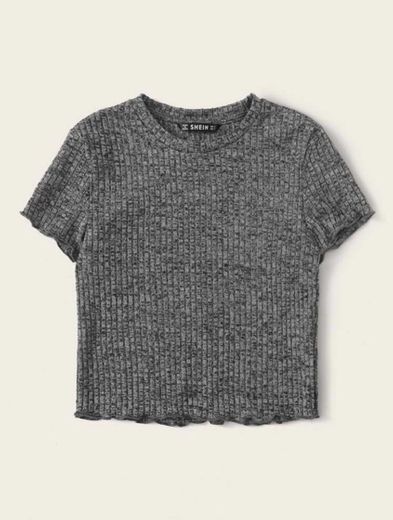 Camiseta tejida de canalé ribete en forma de lechuga 