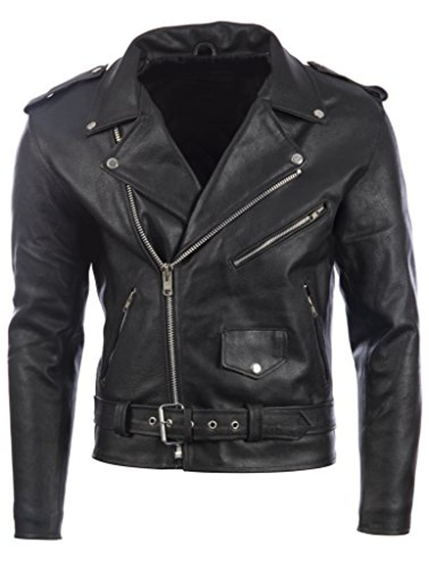 Fashion Aviatrix Chaqueta Biker para Hombre con Cinturon En Piel De Vacuno Real