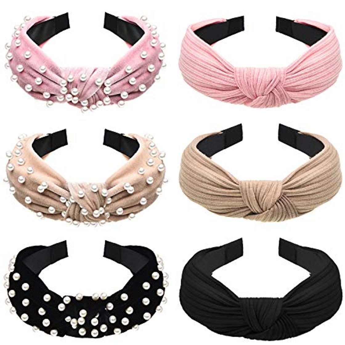 Fashion 6 Piezas Diademas Anchas de Terciopelo Diademas con Turbante de Nudo con Perla de Imitación Banda de Pelo Elásticos Accesorios del Cabello para Mujeres Niñas