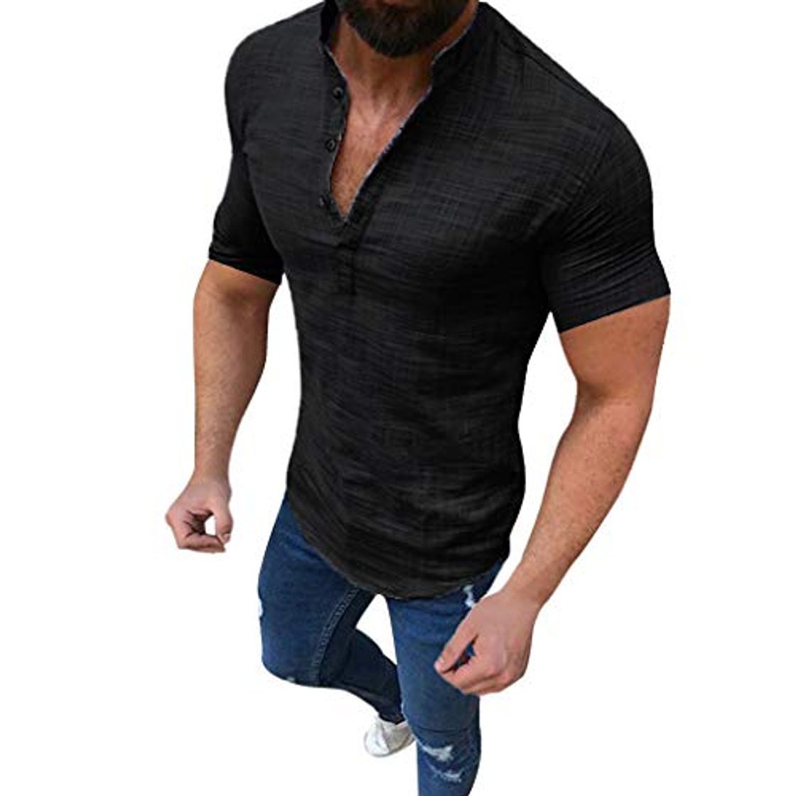 Social Adaoxy - Camisa casual para hombre de algodón y lino