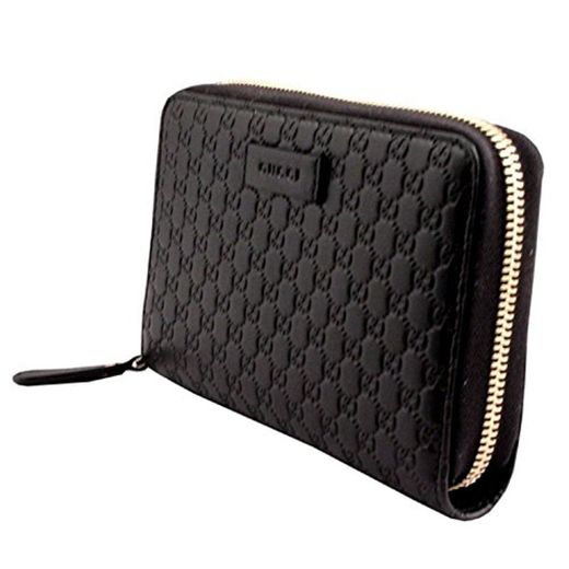 GUCCI microguccissima Cartera De Piel Redondo Cremallera Cartera Negra 449391 bmj Mochila