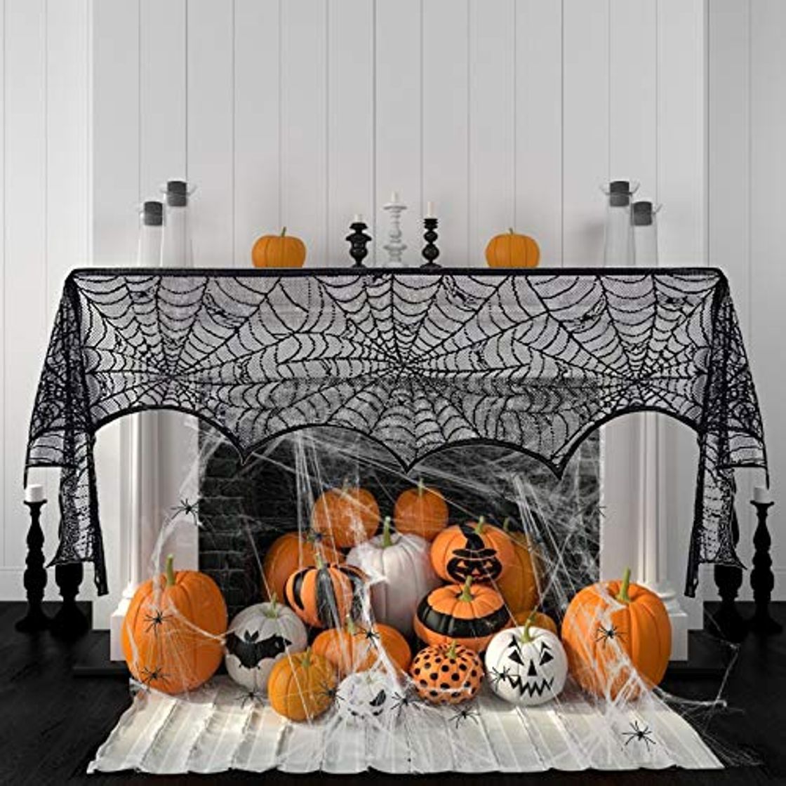 Products KATOOM Chimenea Tela decoración 3pcs telaraña elástica con arañas plásticas para adornar Halloween de Fiesta casa Haunted House Club a Crear un Ambiente espelunante Negro Blanco Adultos jóvenes