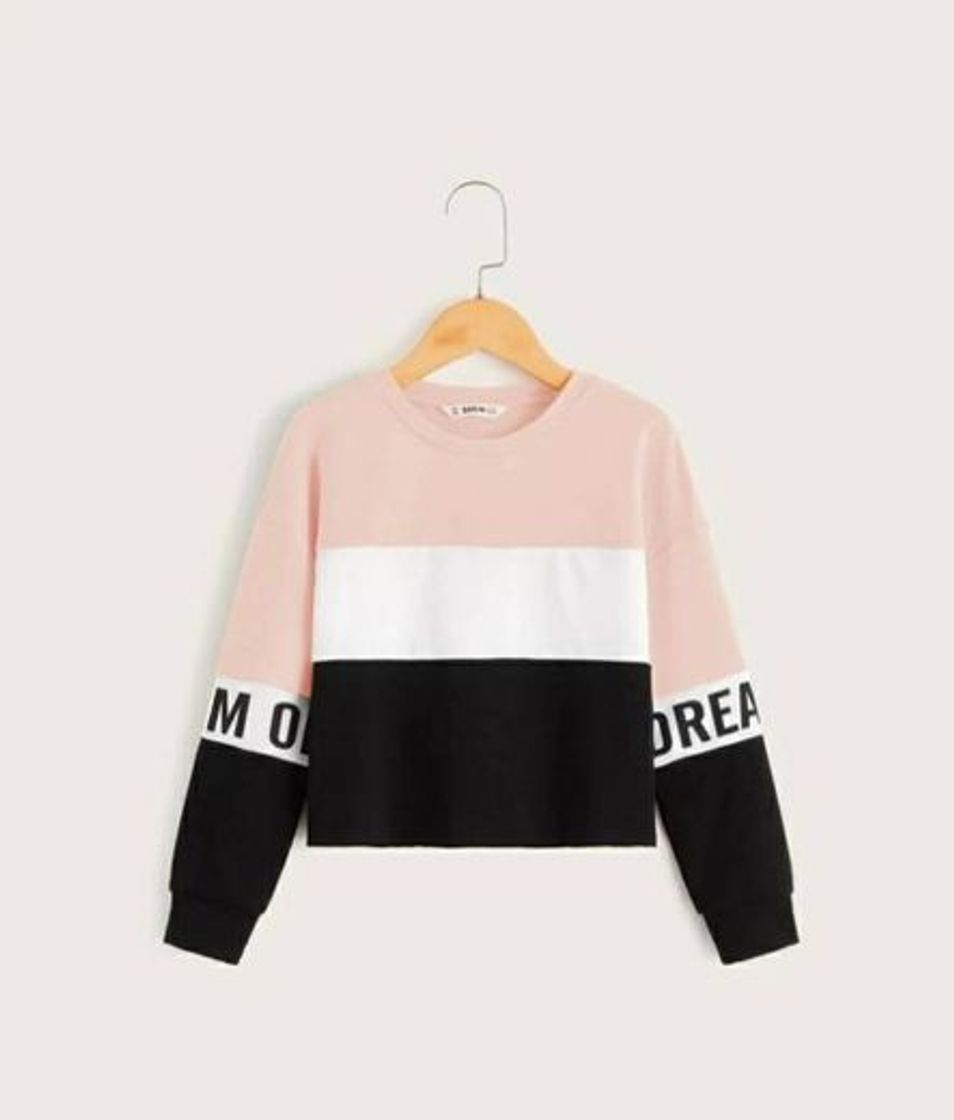 Moda Girls Colorblock Slogan Graphic Pullover