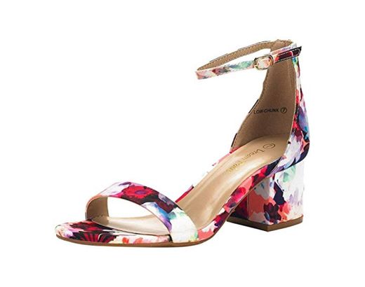 DREAM PAIRS Low-Chunk Sandalias de Tacón Bajo Pump para Mujer Floral 42