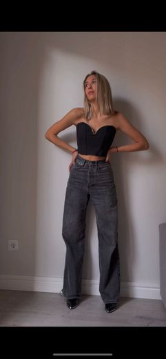 High-waist wide-leg jeans - Denim - Woman | Bershka