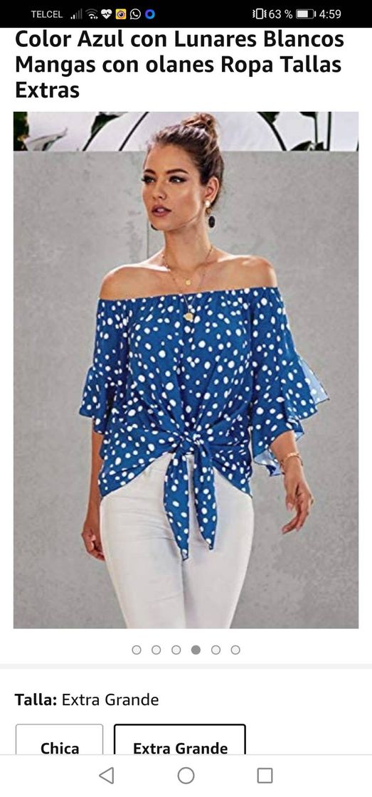 Social Blusa para Mujer sin Hombros Color Azul con Lunares Blancos 