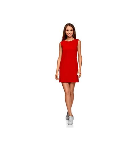 oodji Ultra Mujer Vestido de Tejido Piqué, Rojo, ES 38