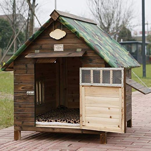 Big Outdoor Dog Cage Rainproof Carbonized Wooden Dog House Bed for Small