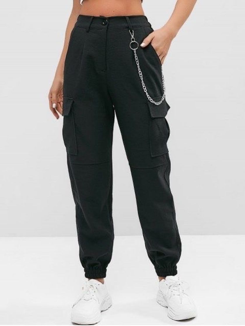 Social Pantalon con Cadena y Bolsillos Mujer Retro Boyfriend Pantalone Chandal Cargo Baggy Hip Hop Danza Harem Pants Leggins Deporte Cintura Alta Sólido Casual Trousers Verano Pantalones Punk Rock Streetwear