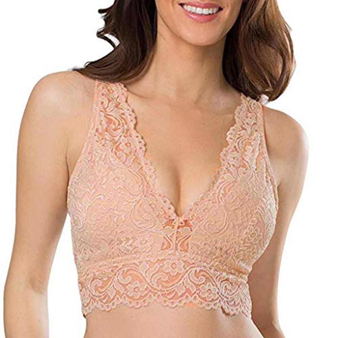 Moda 88AMZ Sujetador Bralette Blonda Estilo Top de Encaje Crochet Lace sin Aro