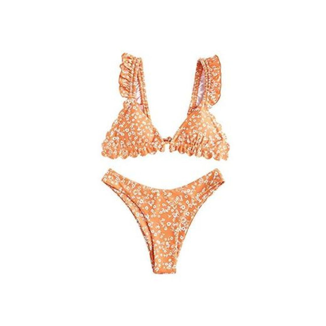 Social ZAFUL - Bikini de corte alto con volantes y flores para mujer
