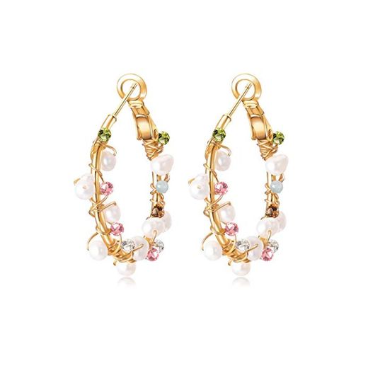 Arracadas Hecho A Mano Envuelto Multicolor Turmalina Perla Plata 925 14K Oro Bohemia Mujeres Boda Pendientes Vacaciones