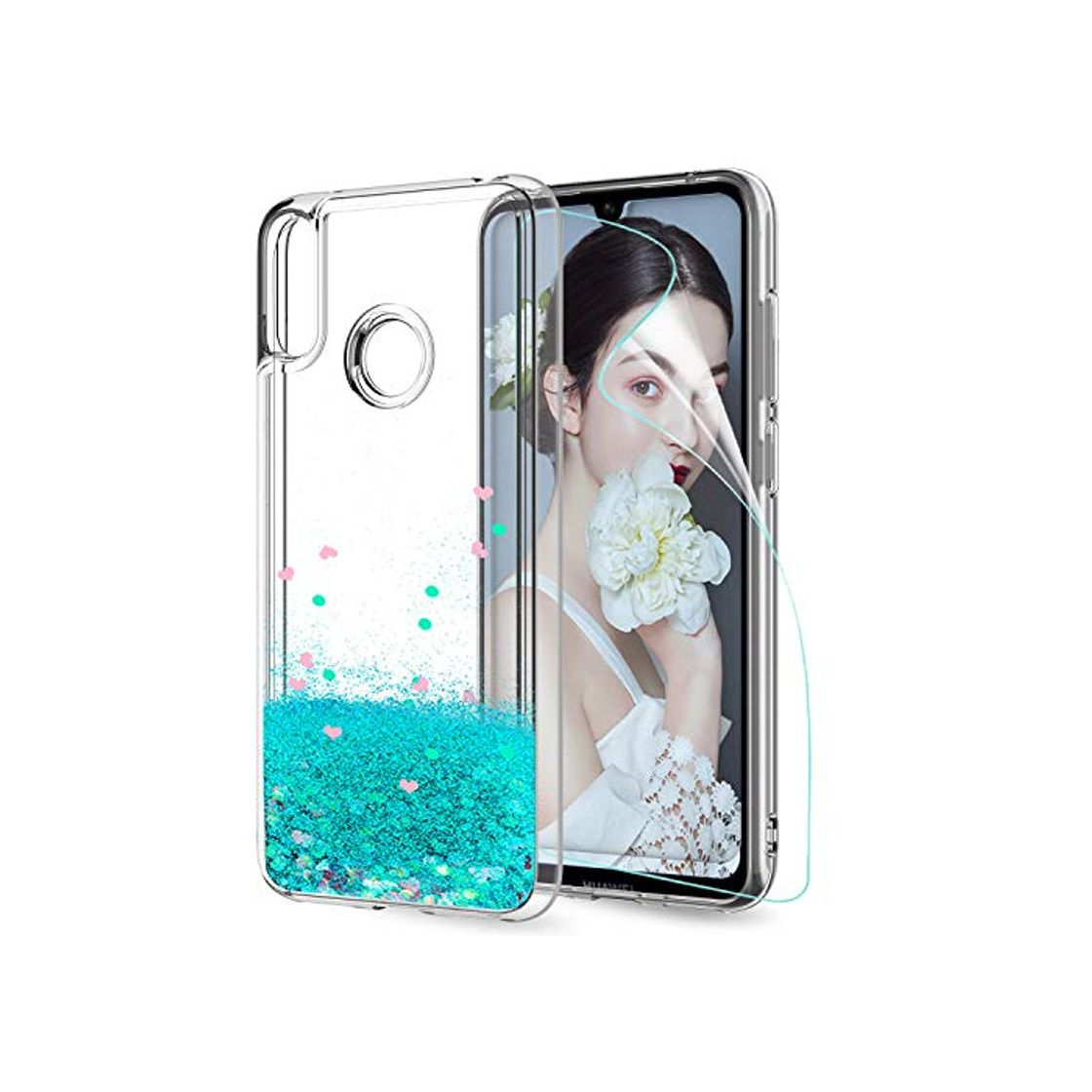 Social LeYi Funda Huawei Y7 2019 Silicona Purpurina Carcasa con HD Protectores de