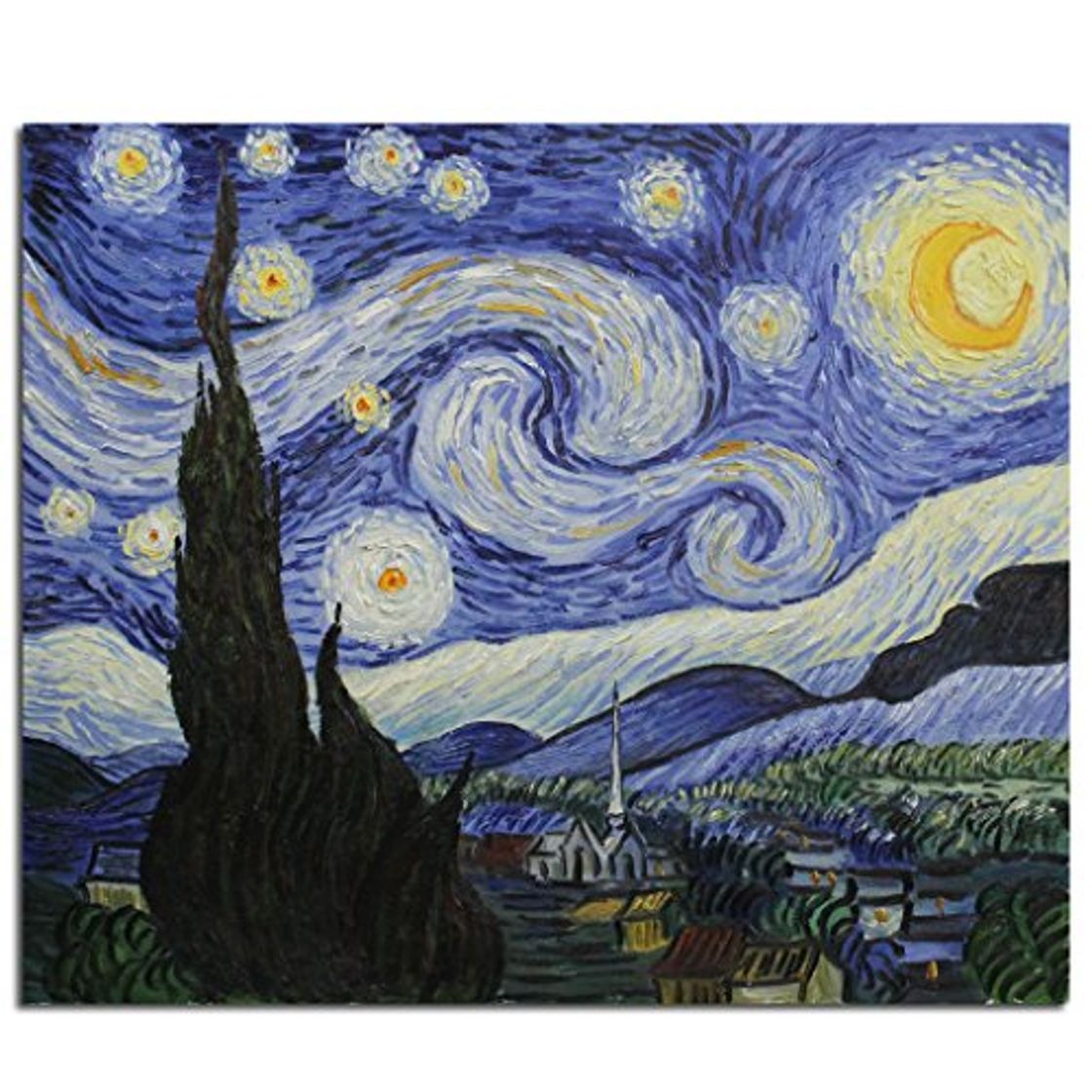 Product Fokenzary pintado a mano pintura al óleo sobre lienzo Vincent van Gogh clásica noche estrellada reproducción decoración de la pared enmarcado listo para colgar50 x 60 cm