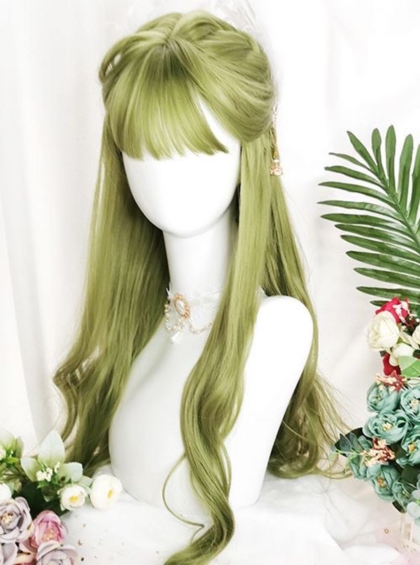 Moda Peruca de cabelo ondulado verde 