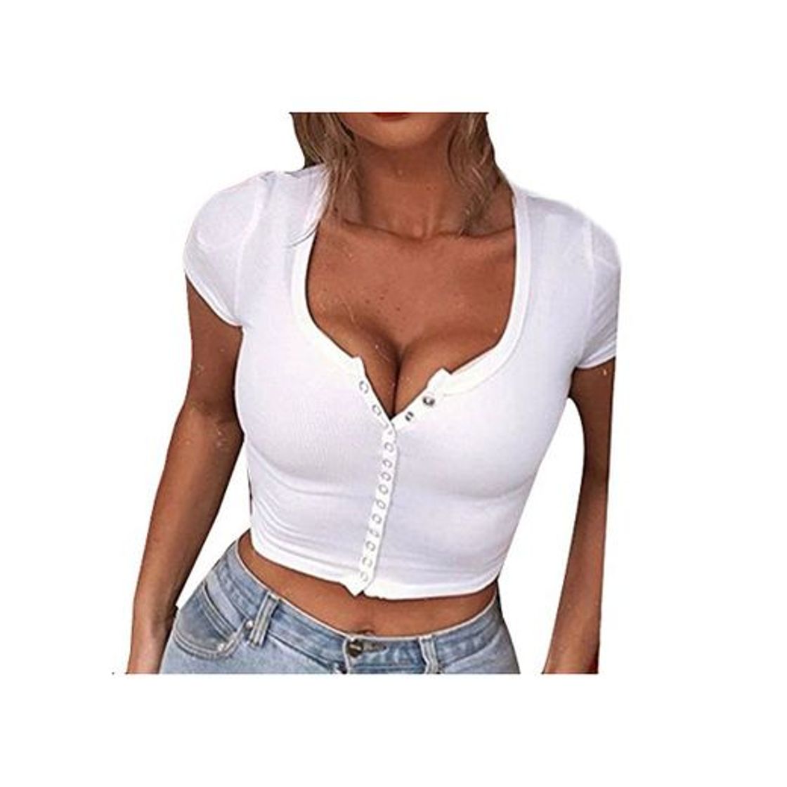 Social Ropa Camisetas Mujer, Camisas Mujer Verano Elegantes Sexy Escote en V Casual