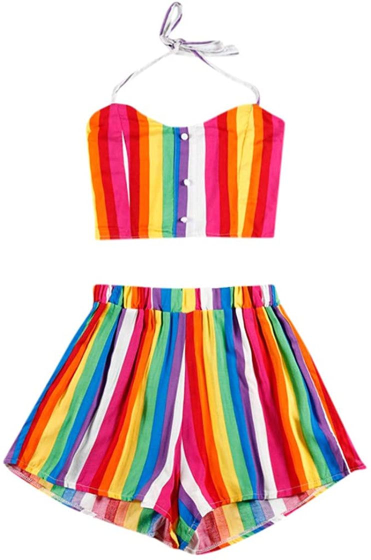 Moda QingFan Rainbow Bandage Two Piece