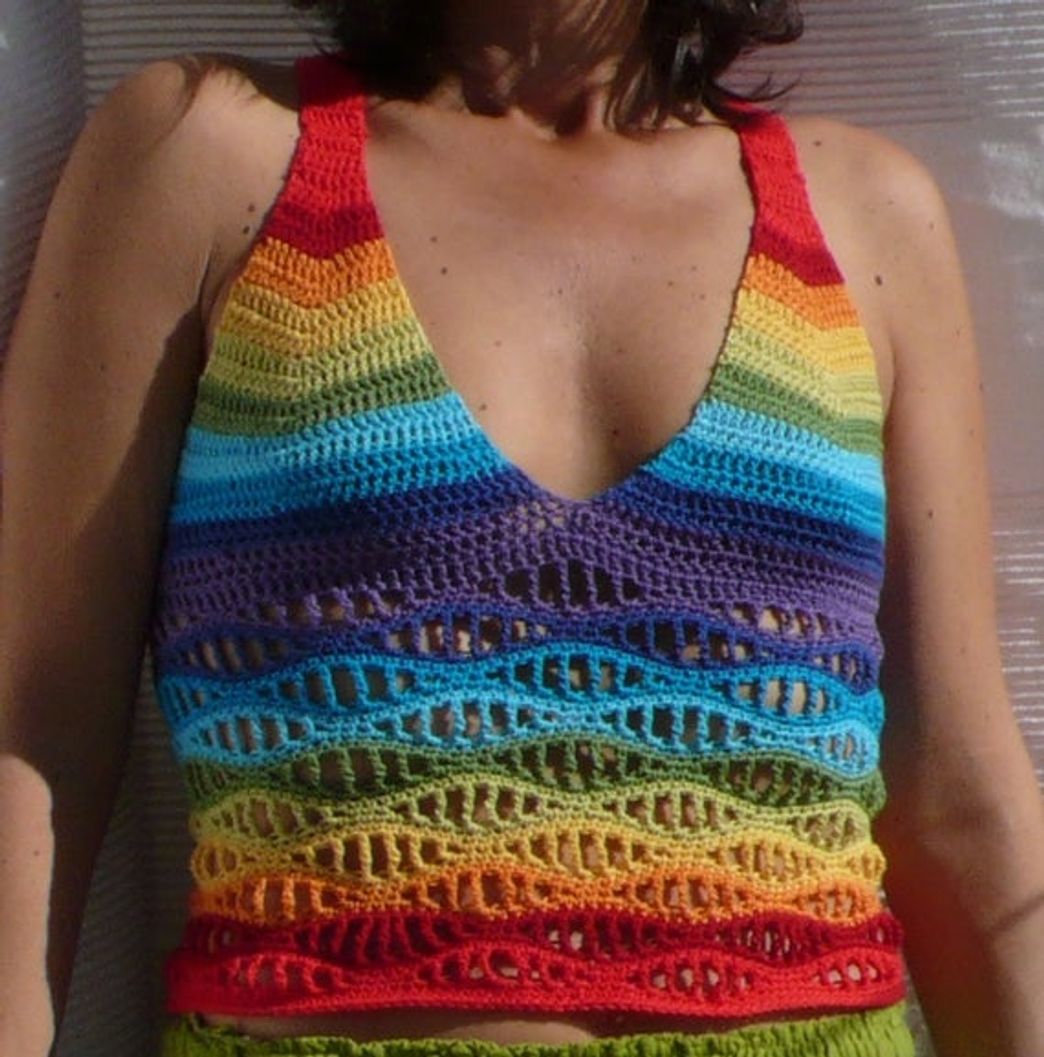 Fashion Items similar to RAINBOW Wave CROCHET TOP, Hippie top, Halter ...