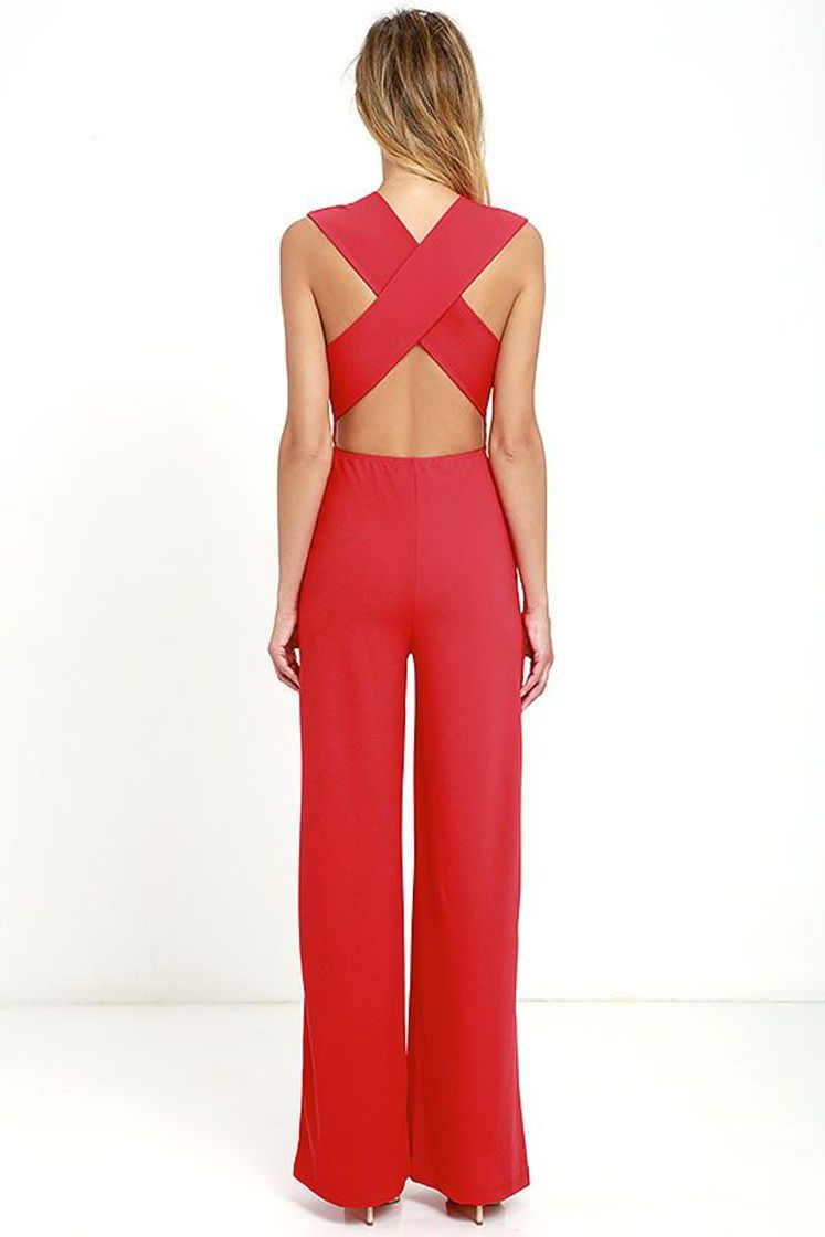 Fashion Red backless jumpsuit