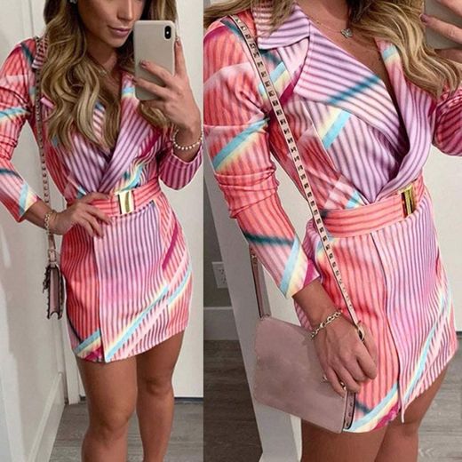 Lazapa Blazer Dress for Women, Color Stripe Print ... - Amazon.com