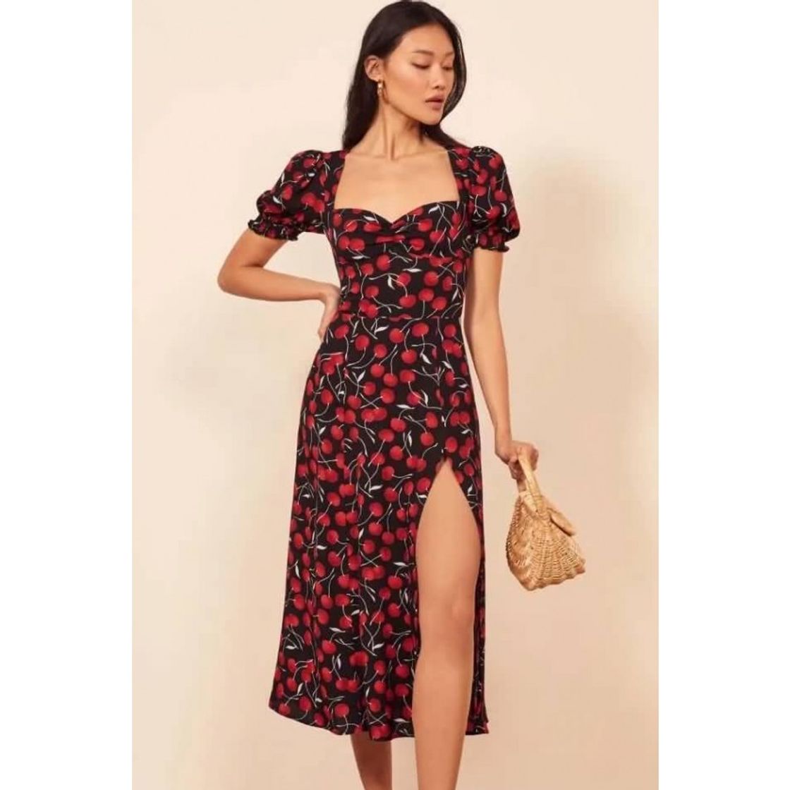 Fashion Cherry print sexy a line dress