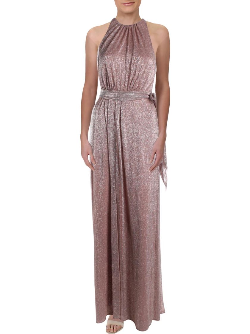 Social Halston pink metallic halter dress 