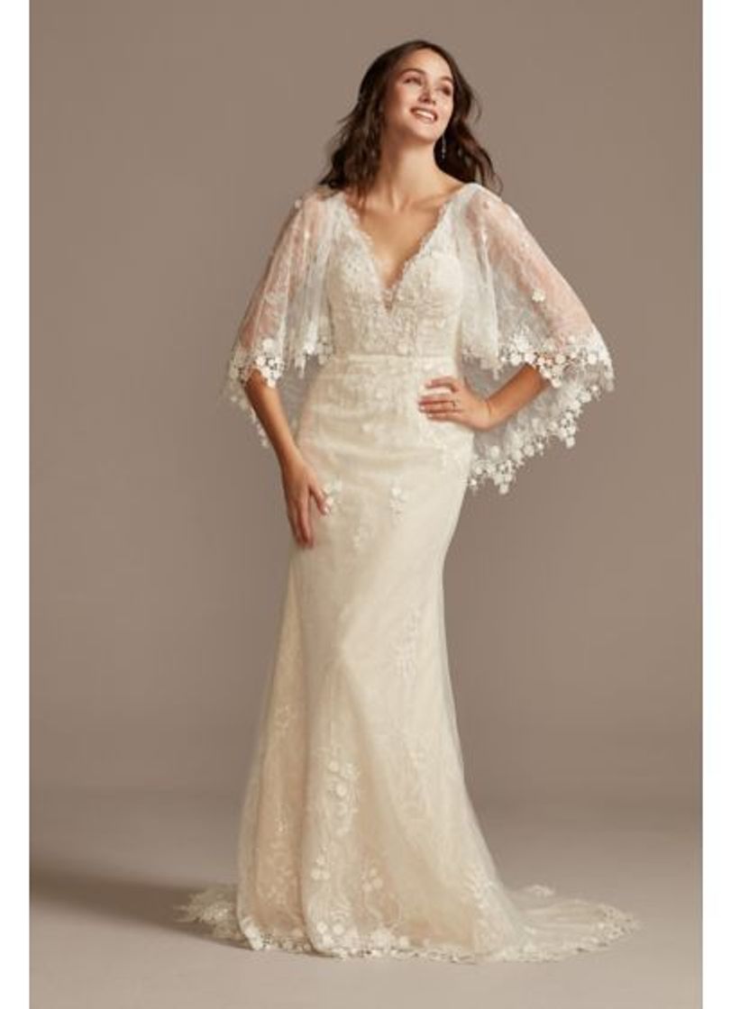 Social Davids Bridal Mermaid wedding dress (crochet trim capelet)