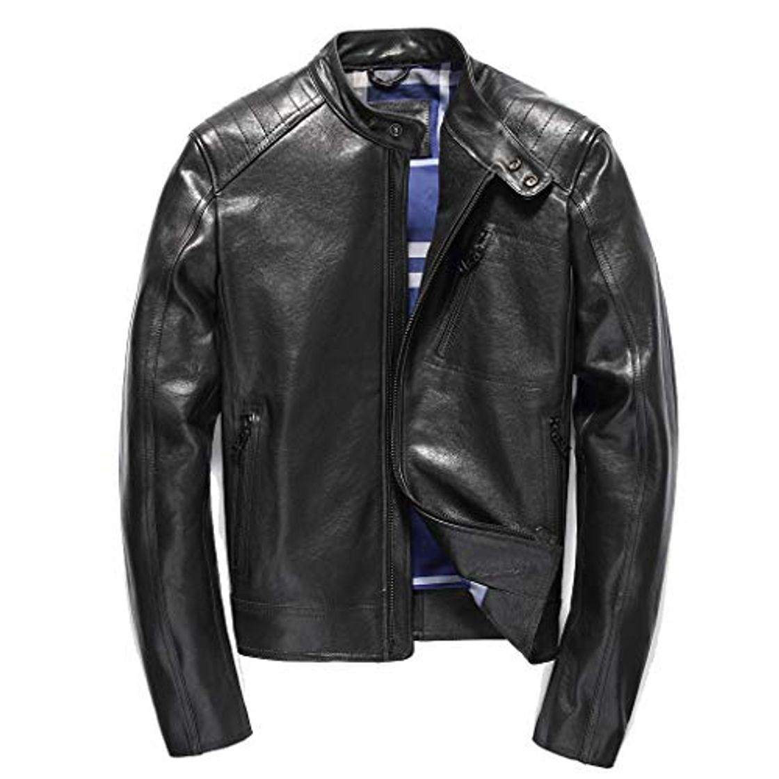 Fashion JKMST Chaquetas de Motociclista de Cuero Genuino para Hombres súper Suave de