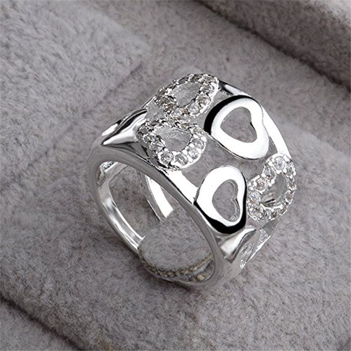 Social skyllc® Anillo de Diamante Plateado Plateado Plata cristalina Adorable del Diamante del Rhinestone