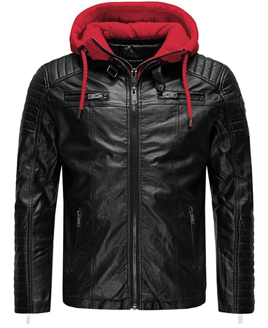 Fashion Chaqueta Red Bridge de Hombre Cuero Sintético Casual y Jersey acolchonado con Capucha Negro