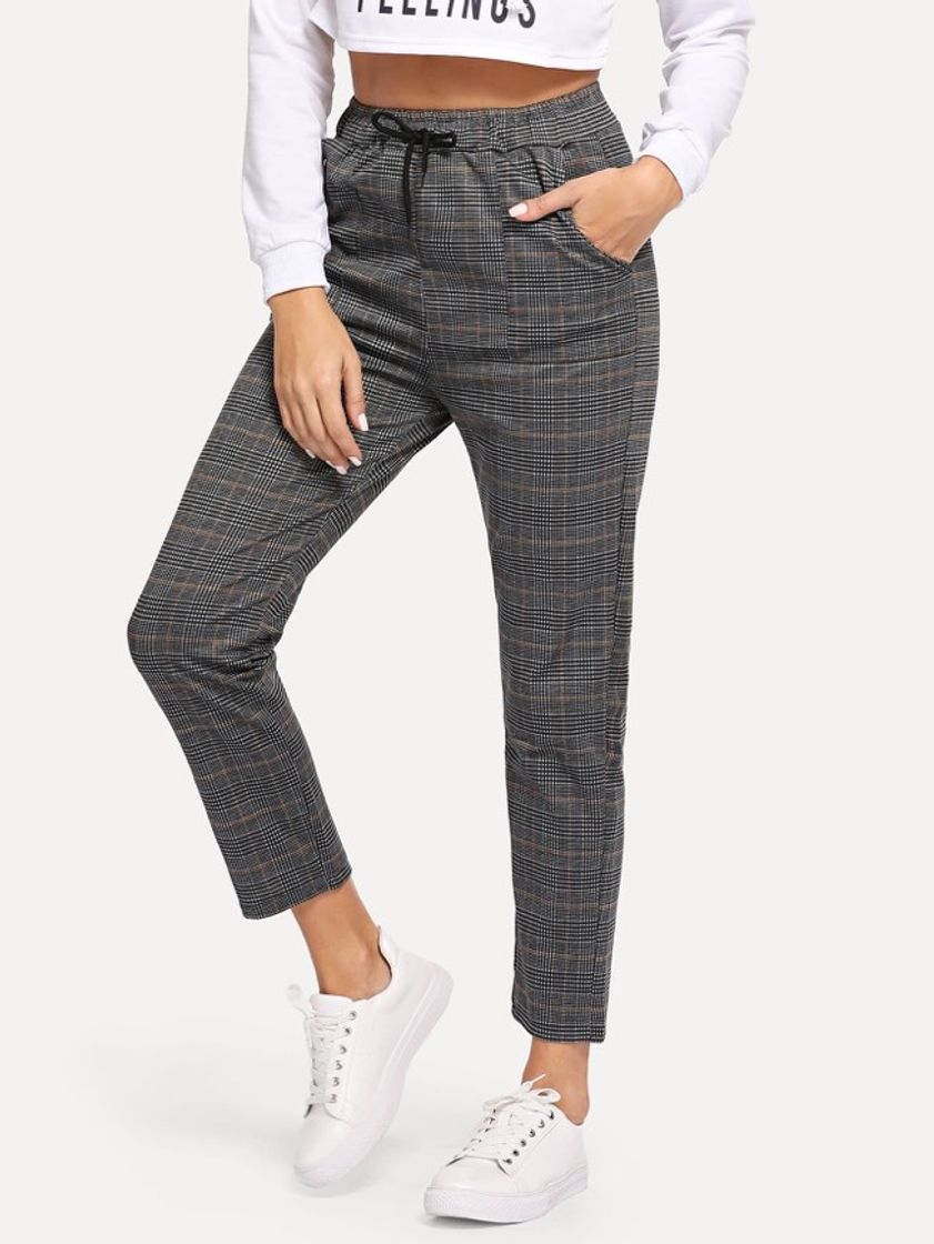 Moda SHEIN Pantalones cuadrados de cintura con cordón