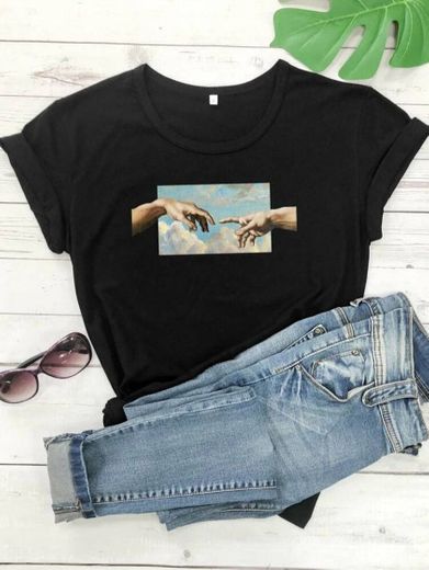 The Creation of Adam Painting Graphic Tee | SHEIN EUR