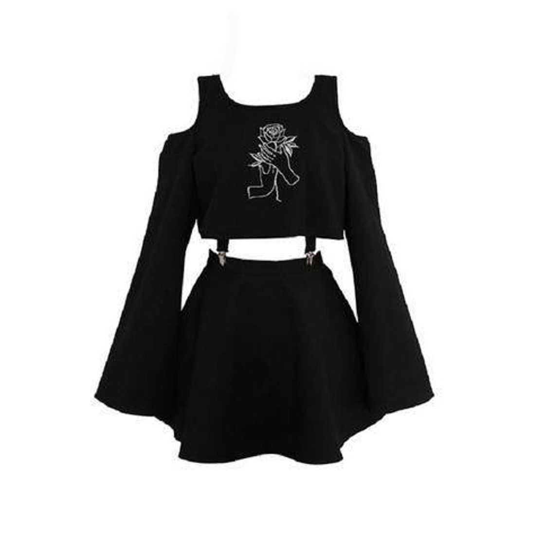 Social Black Harajuku Goth Handheld Rose  Embroidery..etc