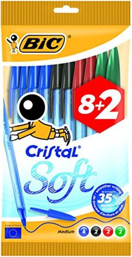 BIC Cristal Soft - Bolígrafos de punta media (1.2 mm), escritura fluida,