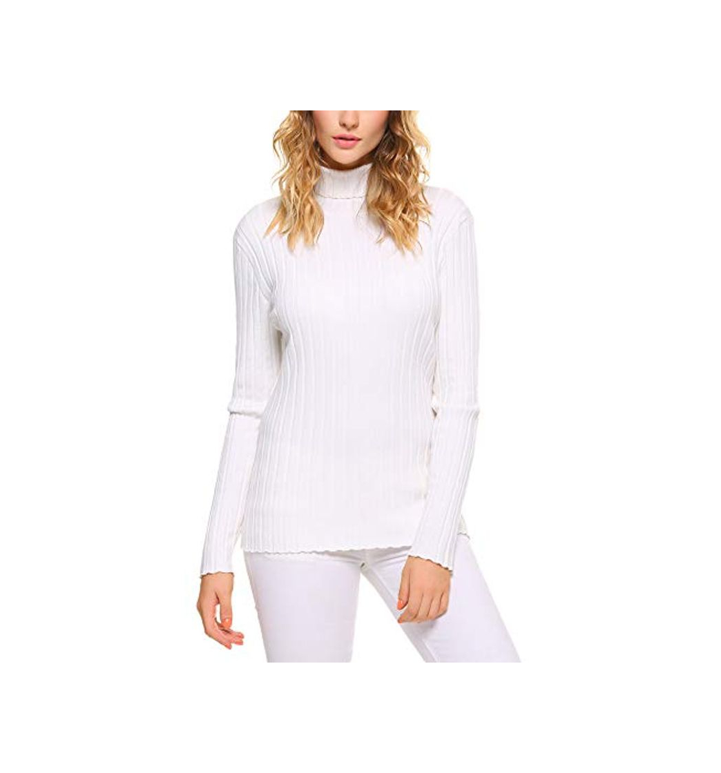 Fashion Abollria Suéter Cuello Alto para Mujer Basic Jerséy Color Sólido Clásico Pullover