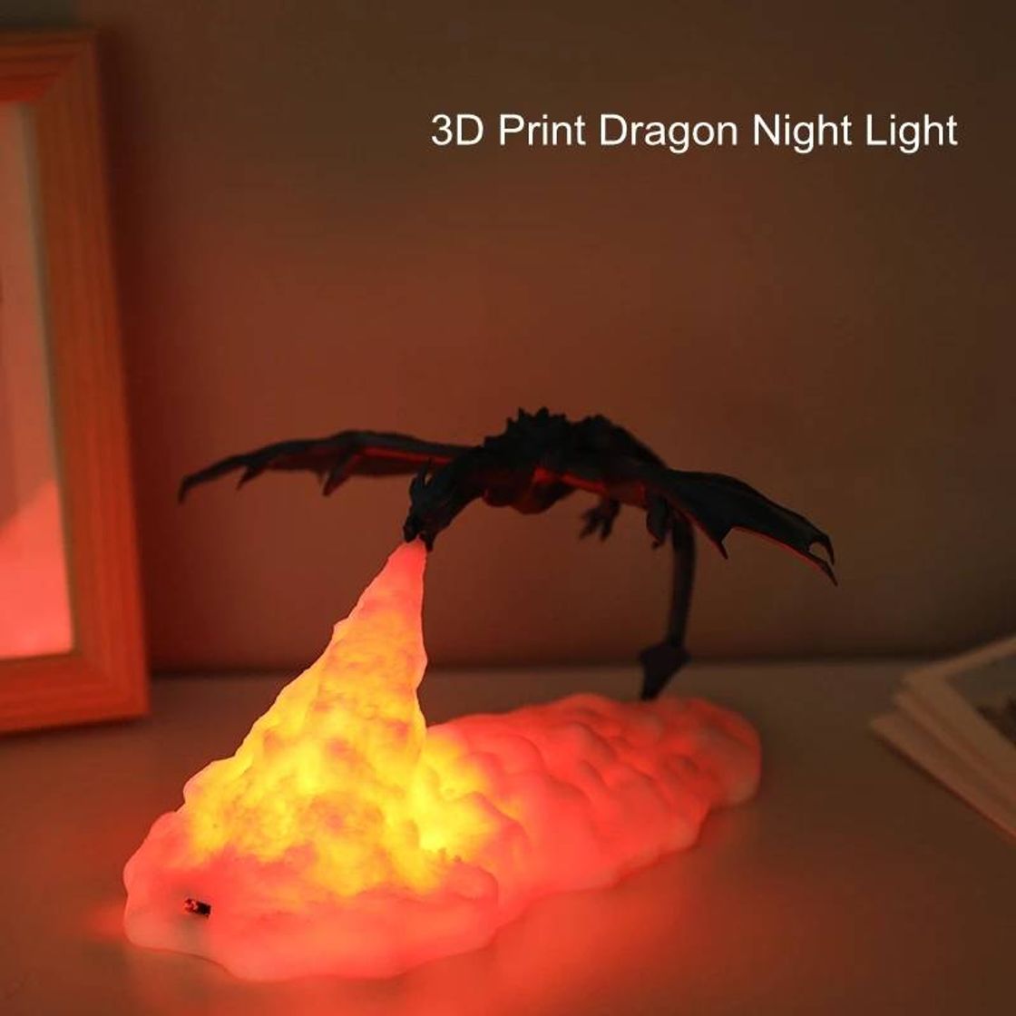 Moda 3d impressão led fogo dragão gelo lâmpad