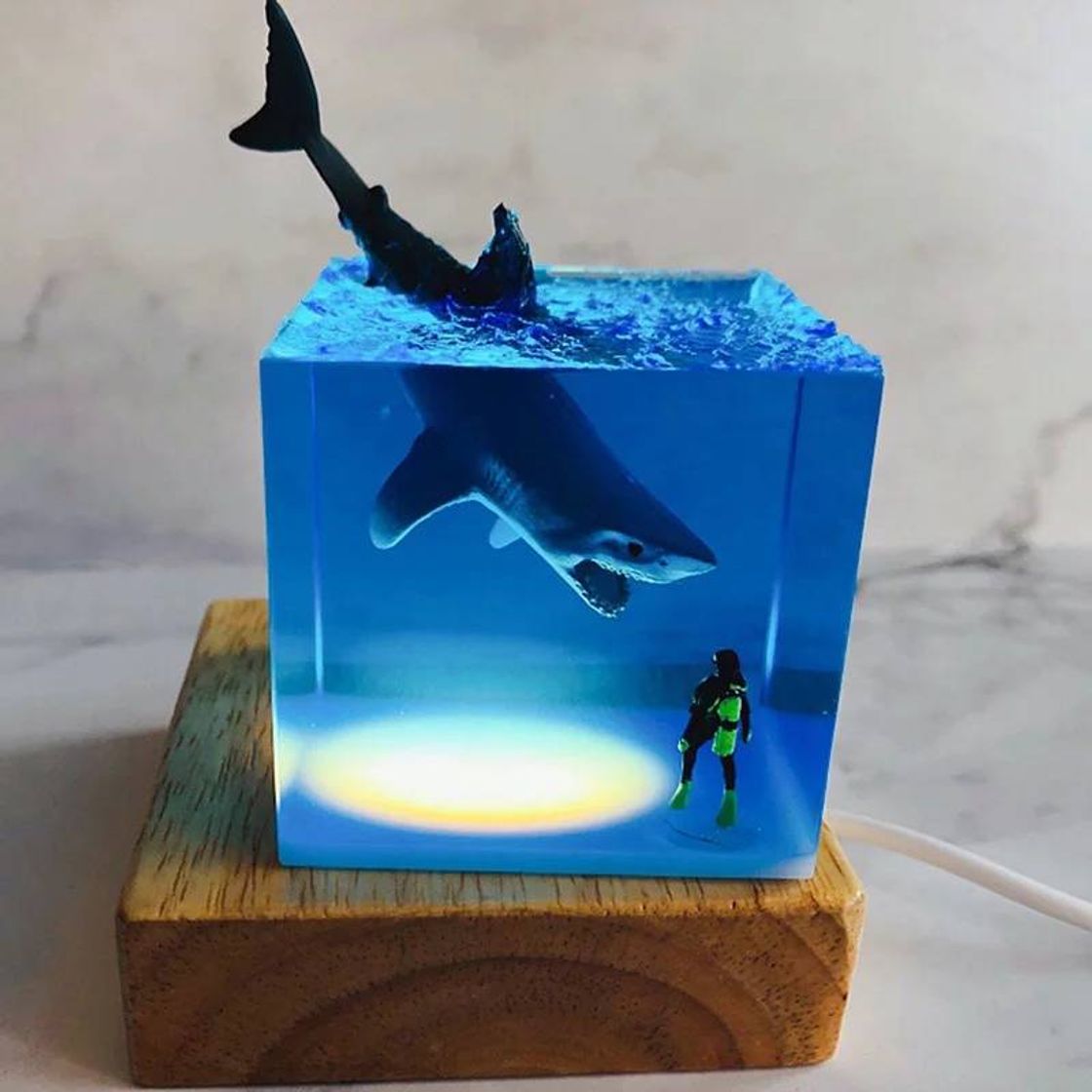 Moda | 3d led night light shark diver decoração