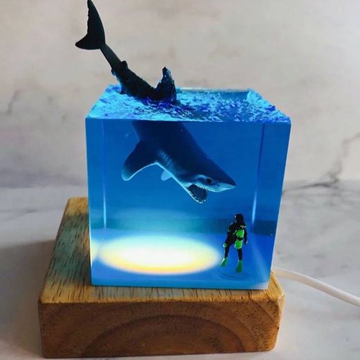 | 3d led night light shark diver decoração
