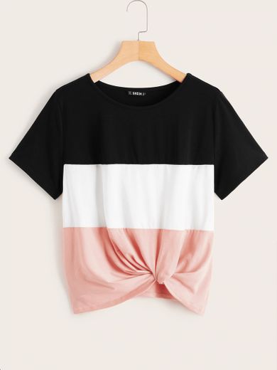 Multicolorido colorblock Bloco de cor Casual Camiseta Shein