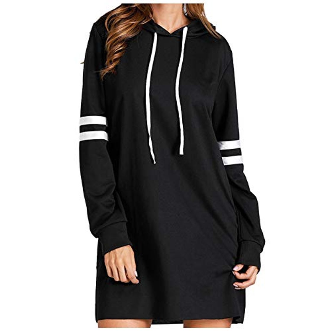 Fashion Las mujeres sueltas Streetwear Negro Sudadera de punto con capucha Shinning Print Sudaderas Moda Moletom Long Hoodie Mujeres Tops