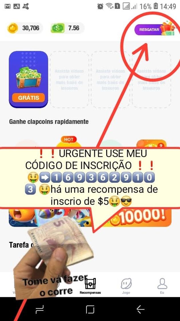 Aplicaciones 🤑🤑🤑URGENTE USE MEU CÓDIGO 🤑🤑🤑 Venha ganhar 5R$ 