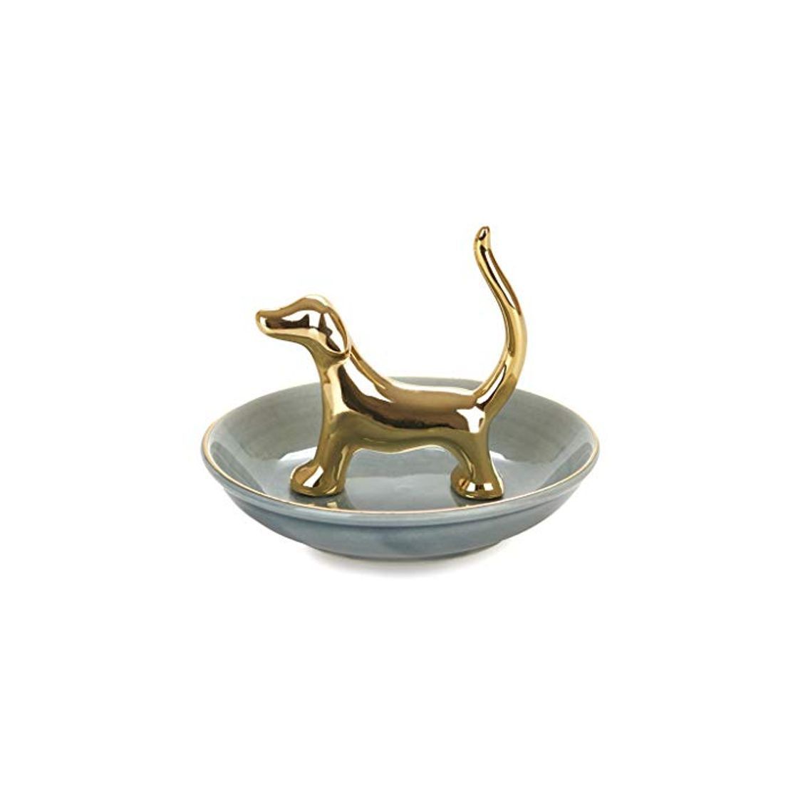 Social Balvi Porta Anillos Bassotto Color Dorado Decora tu Dormitorio con Este Original anillero en Forma de Perro elaborado en Porcelana Elegante diseño y Estilo Porcelana 8x10x10