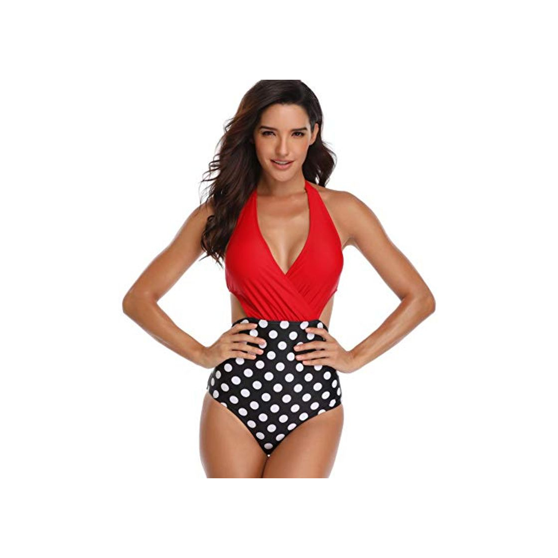 Social Meizas Trajes de Baño Pin Up Halter Una Pieza Paño de baño Monokinis Hacer Subir Cuello en V y sin Espalda Traje de Baño Bikini Adecuado para el Verano en la Playa de Turismo de Playa